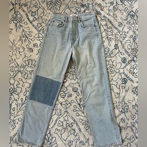Reformation women’s light wash patchwork jeans